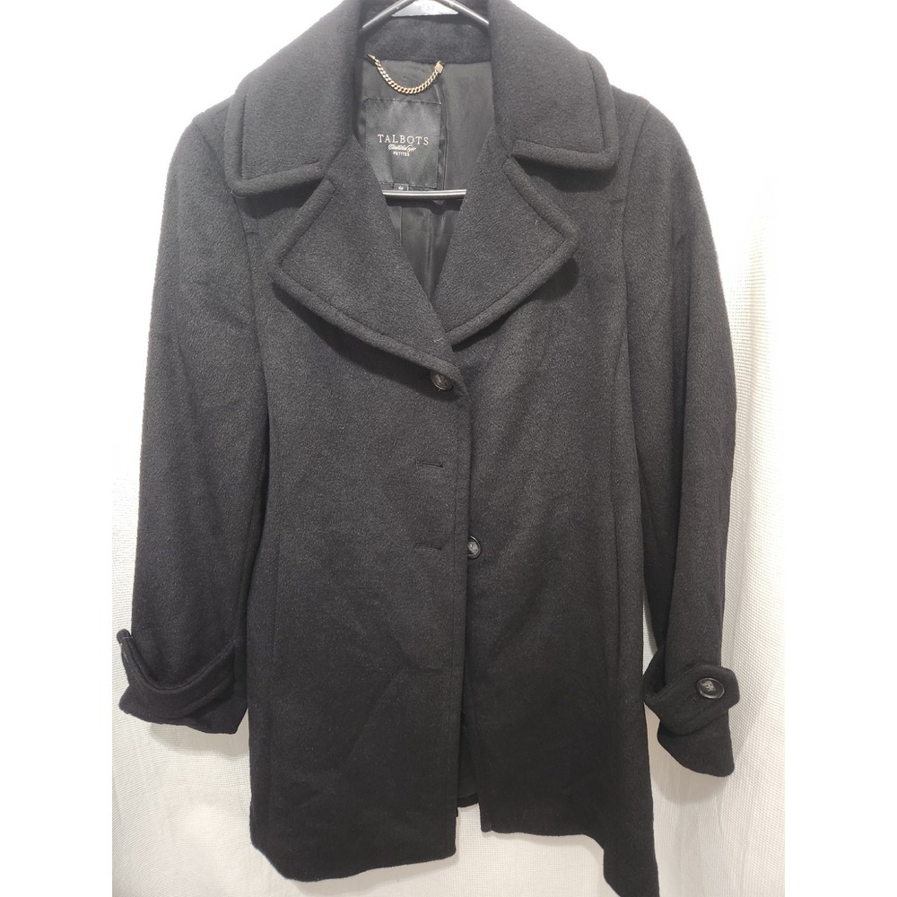 Talbots Women Wool Blend Pea Coat Size 4 Petite Black‎ Jacket